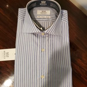 NWT Boggi L/S Blue Stripe Dress Shirt 15-1/2, 33